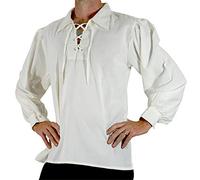DianShaoA Costume da Monaco Medievale/Rinascimentale Camicia retrò da Uomo con Risvolto in Pizzo Bianco XL