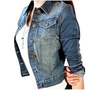 DianShaoA Donna Giacca in Jeans Corta Giubbotto Denim Manica Lunga Elegante Casual Giubbino Blu M