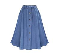 DianShaoA Donne Elegante A Vita Alta Larghi Gonna di Jeans con Bottoni Monopetto Lunghi Denim Sciolto Tinta Unita Azzurro Chiaro XXL