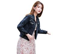 DianShaoA Giacca Di Jeans Donna Perla Giacca Casual Allentata Manica Lunga Cardigan Outwear Blu Navy M