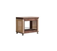 DIANXI Tavolino da Divano Carrello Bar Legno Massello, Tavolino Mobile Noce e Vimini, Pieghevole con Ripostiglio per Salotto Tavolino Laterale