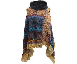 Dianzan Mantelle Autunno Inverno Poncho con Frange Mantella all'Uncinetto Pullover Nazionale Mantello Lavorato a Maglia Scialle di Lana Calda per