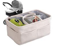 Diaper Basket - Corduroy Material 38cm Size, Storage Tote, Portable Compartments | Nursery Organizer, Corduroy Basket For Bedside, Desk, Bathroom, Travel, Wipes, Milk Bottles, Boys, Girls