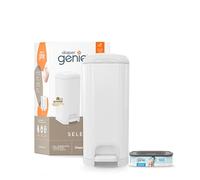 Diaper Genie Il secchio Select è realizzato in resistente acciaio inossidabile e include 1 ricarica quadrata di avviamento che può contenere fino a 165 pannolini per neonati.
