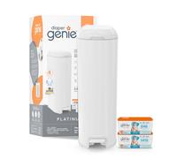Diaper Genie Platinum Secchio Set Regalo, Lily White, realizzato in resistente acciaio inossidabile e include 2 ricariche Easy Roll con 18 sacchetti e 30 sacchetti