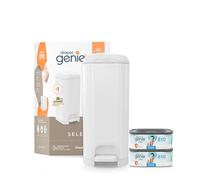 Diaper Genie Select Pail Registry Gift Set (Bianco) | Realizzato in resistente acciaio inossidabile | Include 2 ricariche Jumbo | Contiene 1620 pannolini per neonati