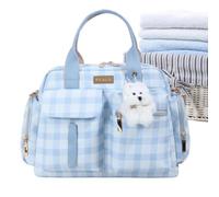 Diaper Tote Bag | With Handle Small Stylish Plaid Shoulder Pouch | Large Ca | Large Capacity Mom Diaper Bag for Short Trip Travel Beach Hospital Nursery Car Nurse