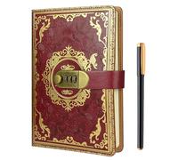 Diario A5 con serratura, diario vintage in pelle con serratura, 200 pagine a righe con penna, diario segreto con password combinata, diario chiuso per donne, ragazze, scrittura di viaggio (marrone)