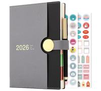 Diario accademico 2026, formato A5, una pagina al giorno, da gennaio 2026 a dicembre 2026, agenda giornaliera 12 mesi, copertina rigida con penna (nero)