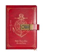 Diario Con Lucchetto Quaderno con password for cancelleria che protegge i segreti Quaderno A5 retrò con serratura Diario resistente alle macchie Libro for viaggiatori Scrittura del diario(Red)