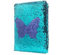 Diario con paillettes per ragazze, design reversibile, 21 x 14 cm, 160 pagine a righe, ideale per scrivere, disegnare, viaggiare, regali per adolescenti e prescolari, viola - blu