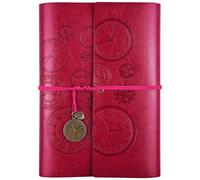 Diario di Viaggio in Pelle, Ricaricabile, con Rilegatura a Spirale Vintage, Quaderno di Viaggio Taccuino in Pelle, con Carta a Righe, Regalo per Ragazze, Ragazzi, Formato A5, 23 x 16,5 cm, colore rosa