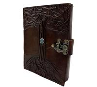 Diario Grimorio fatto a mano in pelle, libro delle ombre per stregoneria, wicca, diario e taccuino da strega, vintage, vuoto, per incantesimi e note rituali, 17 x 12 cm (albero con pietra malocchio)