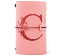 Diario in Pelle PU iniziale, Taccuino Diario di Viaggio, Rosa Quaderno Scrittura Appunti Agenda, Compleanno Natale Regalo per Donna Ragazze Amica Studenti Sorella Collega Maestre Rosa(C)