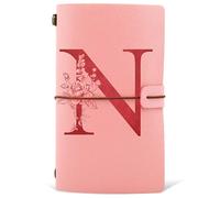 Diario in Pelle PU iniziale, Taccuino Diario di Viaggio, Rosa Quaderno Scrittura Appunti Agenda, Compleanno Natale Regalo per Donna Ragazze Amica Studenti Sorella Collega Maestre Rosa(N)