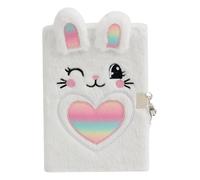 Diario in peluche per ragazze, morbido peluche di coniglio, chiudibile a , 80 pagine, con colori vivaci, per disegnare, scarabocchiare, appunti, segreti, desideri, materiale scolastico