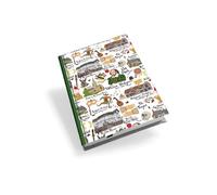 Diario letterario con copertina rigida a tema Shakespeare, formato A5, a righe, segnalibro con nastro, design decorativo classico con illustrazioni teatrali e giochi a mappamondo