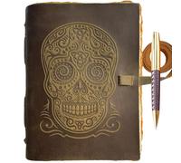 Diario rilegato in pelle fatto a mano con teschio e carta vecchio stile - Perfetto per scrivere, diario A5, quaderno di schizzi Grimoire