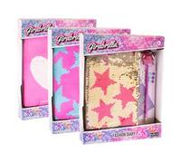 Girabrilla Nice Group Fashion Diary Magenta Star, Diario con Paillettes Reversibili, Penna Pom Pom, Adesivi Gemme e Stickers