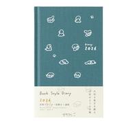 Diario stile libro Midori 2026 B6 stampa settimanale cane blu-verde 22380006