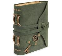 Diario vintage in pelle verde con chiave - Taccuino da viaggio vintage con carta di cotone - Taccuino diario compatto 18 x 13 cm, quaderno di cuoio ideale per viaggi, note e riflessioni personali