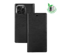 Diarycase 2.0 Coque clapet en cuir véritable avec support aimanté et fabriqué avec un étui en plastique recyclé pour Apple iPhone 16 Pro, Noir Minuit - Nouvo