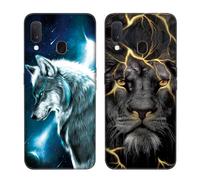 DiaryTown 2 Cover per Samsung A20e Custodie TPU Silicone Morbida con Bello Animale Disegno Motivi Antiurto Protettivo Nero Cover Gomma Ultra Sottile Morbido Cover per Galaxy A20e - Lupo/Leone D'Oro