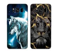 DiaryTown 2 Cover per Samsung S8 Custodie TPU Silicone Morbida con Bello Animale Disegno Motivi Antiurto Protettivo Nero Cover Gomma Ultra Sottile Morbido Cover per Galaxy S8 - Lupo/Leone D'Oro