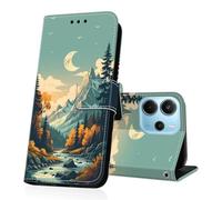 DiaryTown Cover per Xiaomi Redmi Note 14 4G Custodia in PU Pelle a Libro Motivo Flip Caso Magnetica Portafoglio RFID Carta Slot Antiurto Protettiva Cover per Redmi Note 14 4G - Paesaggio Autunnale