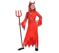 Diavoletta Red Devil Girl costume bambina (Taglia 8-10 anni) con cerchietto e forcone