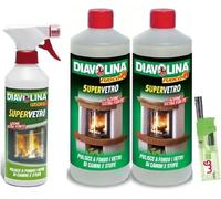 Diavolina Supervetro, Detergente Spray 500ml + 2 ricariche da 1lt + Accendino GM