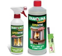 Diavolina Supervetro, Detergente Spray da 500ml + Ricarica da 1lt + Accendino GM