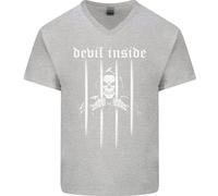 Diavolo Dentro Grim Reaper Teschio Gotico Uomo V-Neck Maglietta In Cotone