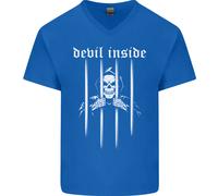 Diavolo Dentro Grim Reaper Teschio Gotico Uomo V-Neck Maglietta In Cotone