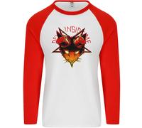 Diavolo Inside Me Satanico Gatto Demone Evil Uomo L/S Baseball T-Shirt