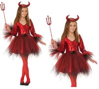 Diavolo Ragazza Costume Deluxe Ragazze Devil Halloween Vestito + Tridente