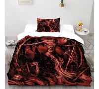 Diavolo Set Copripiumino 2 Pezzi Con Stampa 3D demonio inferno Incluso Copripiumino Con 1 Federe in Microfibra Morbida E Leggera Single（135x200cm）