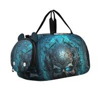 Diavolo Teschio Blu Borsa Sportiva da Nuoto e Palestra con Scomparto per Scarpe Borsa da Viaggio per Il Fine Settimana Borsone per Ragazzi