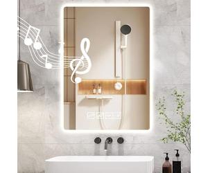 Dibaful 500mm 700mm Rettangolo Badspiegel mit Beleuchtung und Musik Bluetooth 3 Lichtfarbe Dimmbar | Badezimmerspiegel Antibeschlag Wandspiegel Spiegel Bad mit Licht für Badezimmer Hotel