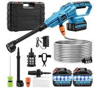 Dibaful Idropulitrice Potente Rondella ad alta pressione a batteria con 2 batterie da 3000 mAh max 120 bar portatile senza spazzole pistola con spruzzatore multifunzione 6 in 1 ugello per auto