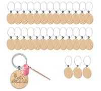 DiBaiHuiHomer 30 Pezzi Portachiavi in Legno Personalizzato Vuoto Fai Da Te Portachiavi in Legno Naturale Personalizzato Portachiavi per pittura, decorazione, regali
