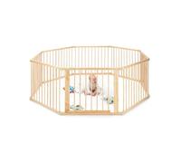 Dibea DP00582 - Box pieghevole in legno per neonati e bambini piccoli, con porta, Marrone, 8 elementi da 90 x 68 cm