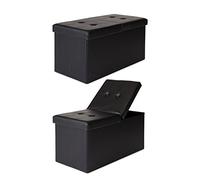 Dibea Sgabello cassapanca pieghevole Panca con Contenitore con Coperchio a Cerniera 76x38x38 cm, Similpelle Nero