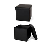 Dibea Sgabello pieghevole Paniere Ottomano Similpelle Cubo Ottomano con Contenitore, 38x38x38 cm Nero