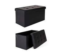 Dibea Sgabello pieghevole Paniere Ottomano Similpelle Cubo Ottomano con Contenitore, 76x38x38 cm Nero