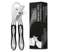 Diboniur Apriscatole manuale in acciaio inossidabile resistente, apriscatole multifunzione 3 in 1, apribottiglie, aprilattine portatile che funzionano, bordo liscio, nero