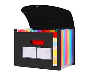 Diboniur Cartella Portadocumenti Espandibile, A4 Porta Documenti Fisarmonica, 13 Tasche Raccoglitore Documenti, Portatile Cartelle a Soffietto per Casa Scuola Ufficio Viaggio (Nero)