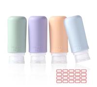 Diboniur Flaconi da Viaggio in Silicone, 4 Pezzi Boccette da Viaggio 98ml con con adesivi vuoti per Shampoo, Crema and Lozione