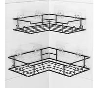 Diboniur Mensola Doccia Angolare Senza Foratura con 8 Ganci, 2 Pezzi Organizer Doccia da Appendere in Acciaio Inossidabile, Porta Shampoo Doccia da Appendere (Nero)