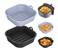Diboniur Teglia per Friggitrice ad Aria 5-8L, 2 Pezzi Silicone Contenitori Accessori Friggitrice ad Aria, Riutilizzabile (Nero e Grigio)